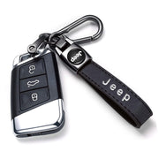 NASKEE Genuine Leather Key Chain for Jeep Wrangler Compass Cherokee Renegade Patriot Grand Commande Keychain KeyRing for Men and Woean Accessories Black