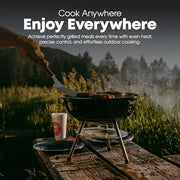 GasOne 14-inch Portable Charcoal Barbecue Grill with Thermometer – Red | 3-Point Locking Lid for Heat Preservation – Dual Venting System – Small Charcoal Grill for Backyard, Camping, Boat