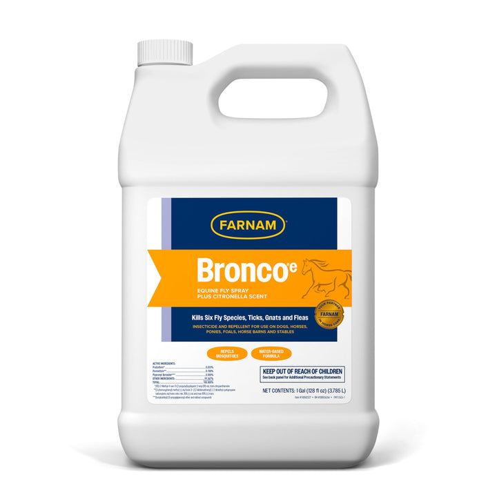 Farnam Bronco E Fly Spray for Horses, Dogs & Premises 128 oz Refill | Kills & Repels Stable, Horse, Deer, House & Horn Flies, Mosquitoes, Fleas, Chiggers, Ticks, Lice & Gnats