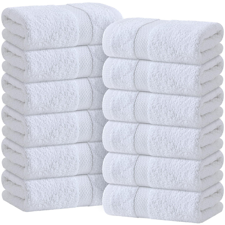 White Hand Towels for Bathroom [12 Pack] Cotton Hand Towel Bulk for Gym, Kitchen and Spa, 16x27 Inches Soft Highly Absorbent Quick Dry Terry Salon Towels