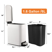 TrashAid Slim Bathroom Trash Can with Lid Soft Close & Pedal, 1.6Gal, White | Removable Inner Bucket, Stainless Steel Garbage Can, Small Wastebasket for Toilet/Office/Bedroom, Retro Design, Odor Control