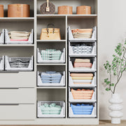 caktraie 4 Pack Stackable Closet Storage Basket - Stackable Storage Bins | Multifunctional & Foldable Closet Organizer Waterproof, Wardrobe Cupboard Space-Saving Storage Drawer Organizer