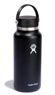 Hydro Flask Water Bottle - Insulated Stainless Steel - Wide Mouth Flex Lid, Non Spill, Leakproof and Refillable in 32 Oz Black