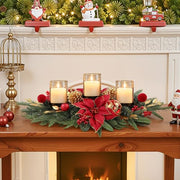 Alupssuc 28" Red Gold Christmas Centerpiece with 3 Candle Trays,1 Pcs | Candle Holders Trays,Dining Table Decoration with Baubles, Pine Cones, Red Berries, Spruce Branches, Flower for Christmas