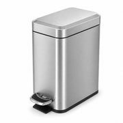 Home Zone Living 1.3 Gallon Stainless Steel Small Trash Can with a Lid | Stainless Steel with Soft-Close Lid for Offices, Bathrooms, Bedrooms and Dorms, Slim Rectangular Shape, Silver