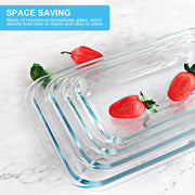 KOMUEE 8 Pieces Glass Baking Dish with Lids, Gray | Rectangular Glass Baking Pan, Bakeware Set with Lids for Lasagna, Leftovers, Cooking, Fridge-to-Oven, Casserole Dish