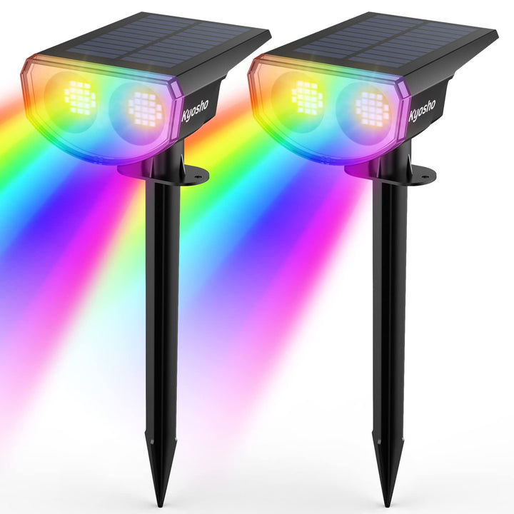 Kyosho Solar Halloween Decorations Outdoor Halloween Lights Outdoor 2 Pack | 38 LED RGBW, 9 Lighting Modes, Solar Powered, Waterproof RGBW Multicolor Tree Pool Solar Spotlight, For Halloween Christmas