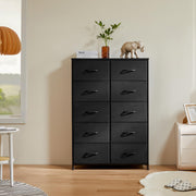 DUMOS 10 Drawer Tall Dresser for Bedroom & Living Room, Black | Fabric Storage Dresser Tower with Bins, Anti-Tip, Chest Organizer Unit, Steel Frame, Wood Top, Easy Pull Handle