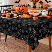 HAMDKS 4 Pack Halloween Tablecloth, Spider Web Table Cloth | 108" x 54" Rectangular Table Cover, Black Plastic Disposable Tablecloth for Halloween Decor Party Supplies