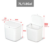 Glad Roomate Under Counter Waste Bin | Space Saving Small Trash Can for Kitchen Cabinet, Bathroom or Office | Dual Lid for Ease of Opening, 7 Liter, White