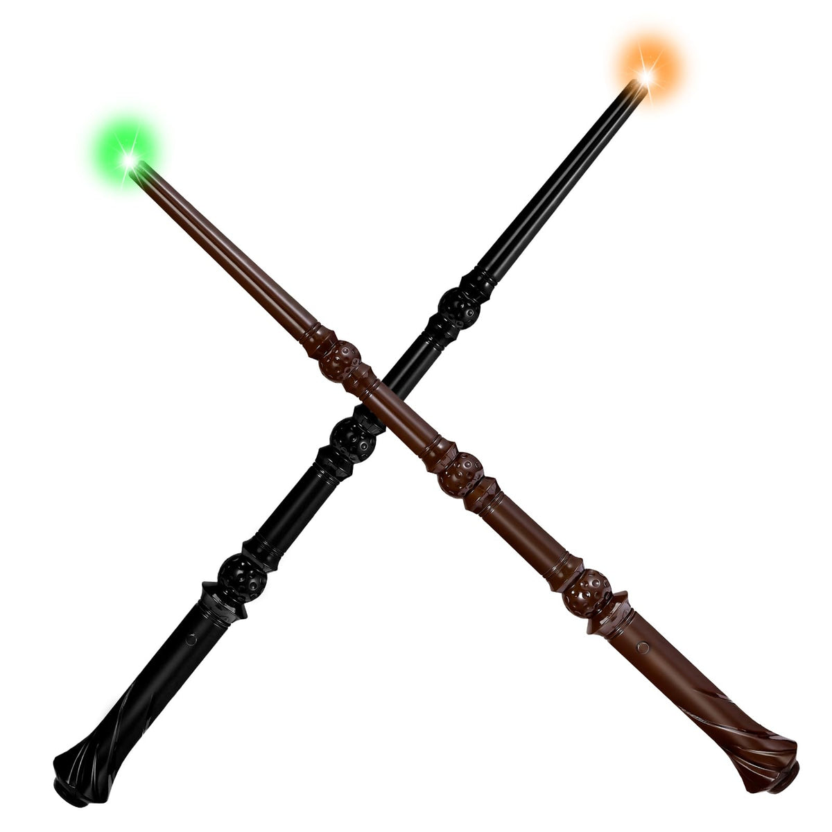 WinSence Light Up Magic Wizard Wand with Sounds & 4 Lightings Illuminating Witch Sorcerer Toys for Kids Cosplay Party Favors, 2 Pack, Black & Brown