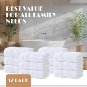 White Hand Towels for Bathroom [12 Pack] Cotton Hand Towel Bulk for Gym, Kitchen and Spa, 16x27 Inches Soft Highly Absorbent Quick Dry Terry Salon Towels