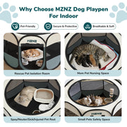 MZNZ Dog Playpen, Portable Cat Playpen Crate Indoor for Dogs Cats Rabbits, Foldable Small Animal Guinea Pigs Bunny Cage Enclosure for Outdoor, Pop Up Dogs Cats Tent Kennel with Carrying Case, Grey