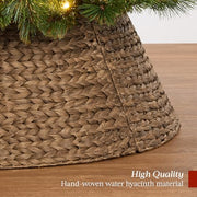 Best Choice Products 36in Christmas Tree Collar, Woven Hyacinth 3-Piece Holiday Rattan Tree Skirt Accessory for Home w/Cord Cut-Out - Chestnut
