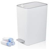 Small Bathroom Trash Can with Lid, 2.1 Gallon Slim Step Trash Can, White | Mini Garbage Can with Handle for Bedroom, Office, Dorm, Narrow Plastic Wastebasket with Soft Close Pedal for Small Spaces