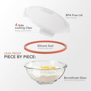 GENICOOK 4Set Nesting Glass Mixing Bowl Set with Airtight Lids BPA Free | Borosilicate Glass Dishwasher, microwave, oven & refrigerator safe,for food prep, mixing, baking and Storage.