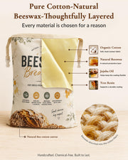 Aongan Beeswax Bread Bag for Sourdough & Artisan Bread Storage, Reusable | Natural Materials,17 × 13 in Large, Fits Homemade Bread, Breathable Storage, Sustainable Living,Reusable