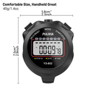 PULIVIA Stopwatch Timer, Digital Stop-Watch for Sports, Black | Multi-function Stopwatch with Single Split/Lap Timing, Button Beep Alarm Clock, Ideal for Coaches Kids PE-teacher