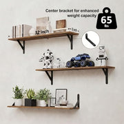 WOPITUES Long Wall Shelves 32″W x 8″D, Floating Book Shelves Max Load 65lbs | Wall Mounted Wood Shelf Storage, Metal Brackets, Bedroom/Living Room/Laundry Room/Kitchen/Pantry Decor, Brown, Set of 3