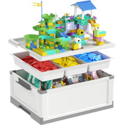 MLIKLU 17 QT Storage Box with Building Baseplate Lid and Removable Tray | Craft Organizers and Storage, Storage Bins for Bricks, Art Supplies, Double Layer, Large Capacity(White)
