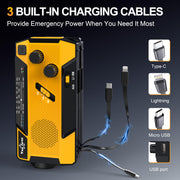 Hand Crank Emergency Radio 7400mWh (2000mAh) Solar Hand Crank Radio | Built in 3 Charging Cables AM/FM/NOAA Weather Radio Battery Operated Hand Crank Charger for Emergency Supplies Survival Gear
