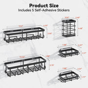 YASONIC Shower Caddy Adhesive, Rustproof Shower Organizer, Wall Shower Rack | Large Capacity Shower Shelves for Inside Shower, Shampoo Shower Holder, Black, 2 Caddies, 2 Soap Dishes, 1 Toothbrush Holder