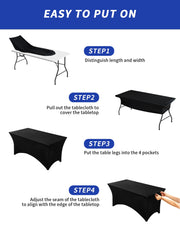 Fixwal 2 Pack 6FT Black Tablecloth Rectangle Spandex Fitted Table Cover | Fit for 6 Foot Rectangle Table, Washable Stretch, Ideal for Party, Wedding, Buffet, Halloween Decoration, Vendor Booth