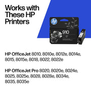 HP 910 Black Ink Cartridge | Works with OfficeJet 8010, 8020 Series, OfficeJet Pro 8020, 8030 Series | Eligible for Instant Ink | 3YL61AN