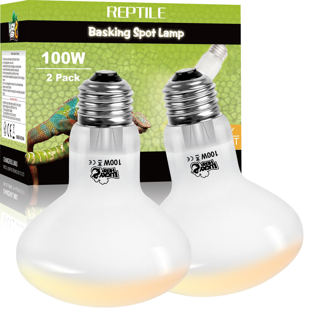 LUCKY HERP Reptile Heat Lamp Bulbs 100W, UVA Daylight Basking Bulbs 2 Pack | Fast Heating, Simulates Natural Sunlight, Ideal for Bearded Dragons Geckos Lizards Turtles Chameleons Amphibians & Chickens