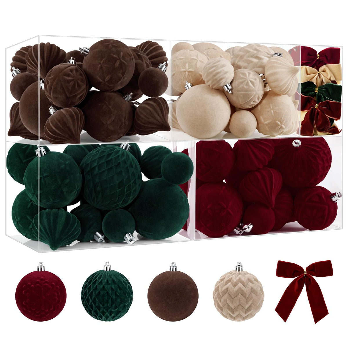 SHareconn 80pcs Velvet Christmas Tree Balls Ornaments Set Decorations Red
