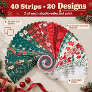 Christmas Jelly Roll Fabric for Quilting, 40 Precut 2.5" x 44" 100% Cotton Fabric Strips | Holiday Quilting Fabric Bundle for Sewing, Christmas Quilt Projects & DIY Crafts (Mistletoe Lane)