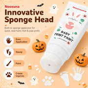 Noosuna Baby Hand and Footprint Paint with Sponge Head, 1.69 fl oz, White | Baby Safe Paint, Non-Toxic and Washable, Newborn Memento, New Mom Gifts, My First Halloween