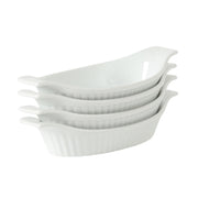 Gibson Home Gracious Dining Oval Au Gratin Baking Dishes, 4-Piece Set – 9 oz Oven Safe Banana Split Bowls, Ceramic Small Casserole Dishes with Handles, Microwave & Dishwasher Safe Mini Bakeware, White