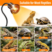 TFNN Reptile Heat Lamp, Heat Lamp with Clamp, UVA UVB Reptile Light with Intelligent Cycle Timer for Turtle, Bearded Dragon, Lizard and More, 2 Bulbs 50W+75W
