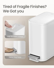 Cesun Small Bathroom Trash Can with Lid Soft Close & Pedal, 1.3 Gal, White | Removable Inner Bucket, Slim Stainless Steel Garbage Can for Bedroom/Office, Included 5 Trash Bags, Hidden Bag, Built to Last