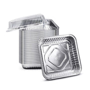 Fig & Leaf (35 Pack) 8” x 8” Square Baking Cake Pans with Plastic Dome Lids | Heavy Duty l Disposable Aluminum Foil Tins l Portable Food Containers l Perfect for Roasting Oven Toaster Cooking