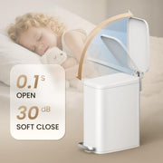 Cesun Slim Bathroom Trash Can with Lid, Soft Close, White, 6L/1.6 Gallon | Hidden Trash Bag Design, Small, Stainless Steel, Removable Inner Bucket, Foot Pedal, Odor Control, for RV/Office/Bedroom