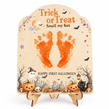 Baby's First Halloween Sign - Trick or Treat Smell My Feet Sign | DIY Footprint Keepsake Wood Craft Kit for Baby Boy & Girl, Babies 1st Halloween Sign, Stand Included, 9.25 x 7.75 in
