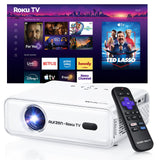 Aurzen Roku TV D1R Smart Portable Outdoor Projector with WiFi and Bluetooth | Roku TV Built-in, All Top Apps, 1080P FHD, DoIby Audio, Auto Focus & Keystone, Zoom, Mini Projector for Home & Outdoor Movies