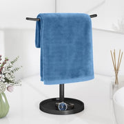 STWWO Hand Towel Holder | Stainless Steel Towel Holder Stand for Bathroom, Kitchen Countertop, T-Shaped Hand Towel Rack Stand, Black