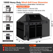 MyraLexis 58" BBQ Grill Cover for Outdoor Grill 1000D Heavy Duty Waterproof | Fits Weber Genesis II, LX 300, Genesis 300 Series Gas Grills, Tear & Fade Resistant 7130 Grill Cover with Buckles, Air Vents