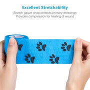 WePet Pet Wrap, Self-Adhesive, Only Sticks to Itself, Non-Woven Tape for Dog Legs, Paws, Wounds, First Aid Cohesive Gauze for Horse, Cat, Bird, Animal, 6 Rolls, 2 Inch, Pawprints A