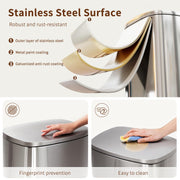 PayLessHere | 13G Trash Can with Lid | Steel | Removable Inner Bucket | Made of Stainless Steel | Soft-Close Step Pedal | Hands-Free Use | Easy to Clean | for Kitchen, Office, Bathroom