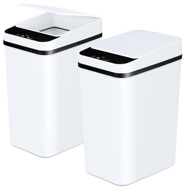 Anborry Bathroom Trash Cans with Lid 2 Pack 2.2 Gallon Touchless Automatic Motion Sensor Small Slim Garbage Can, Smart Electric Narrow Garbage Bin for Bedroom Office Kitchen (White)