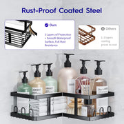 Youvip Shower Caddy Corner No Drilling-Adhesive, Shower Shelves-Rustproof | Organizer for Dorm. Black, 4-Pack - with Soap Holder