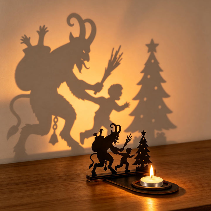 Christmas Shadow Candle Holders -Krampus Christmas Tree Candle Shadow | with 1 Candle, Metal Spooky Decor, Funny Candlestick Holder Ornament for Tabletop, Horror Xmas Home Party Decoration
