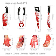 Scary Halloween Decorations, Haunted House Props Decor 6Pcs Fake Body Parts | Hanging Severed Hands, Creepy Bloody Carnival Vampire Zombie Party, 6pcs Fake Body Parts, 16pcs Weapon Cutouts Banner