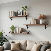 WOPITUES Long Wall Shelves 32″W x 8″D, Floating Book Shelves Max Load 65lbs | Wall Mounted Wood Shelf Storage, Metal Brackets, Bedroom/Living Room/Laundry Room/Kitchen/Pantry Decor, Brown, Set of 3