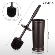 HAMITOR Toilet Bowl Brush Holder Set: Modern Brown Bathroom Accessories | Dense Stiff Soft Bristle Deep Cleaning, Round Head Restroom Scrubber, Covered Holder Hidden Mess, Home Hotel Decor, 2 Pack
