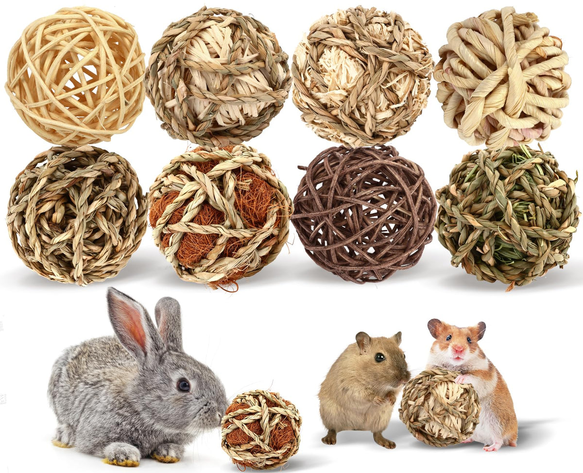Bunny Rabbit Chew Grass Balls, Rolling Chew Toys for Small Animals (8 Pcs) | Rabbit chew balls, Improving Dental Health, Natural Chew Grass Toys for Rabbits, Guinea Pigs, Chinchillas, Hamsters, Mice